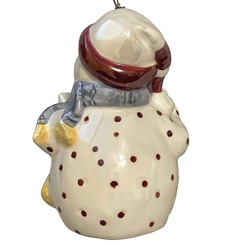 Set of 8 Vintage Pearlescent Ceramic Snowmen or Snow People Ornaments